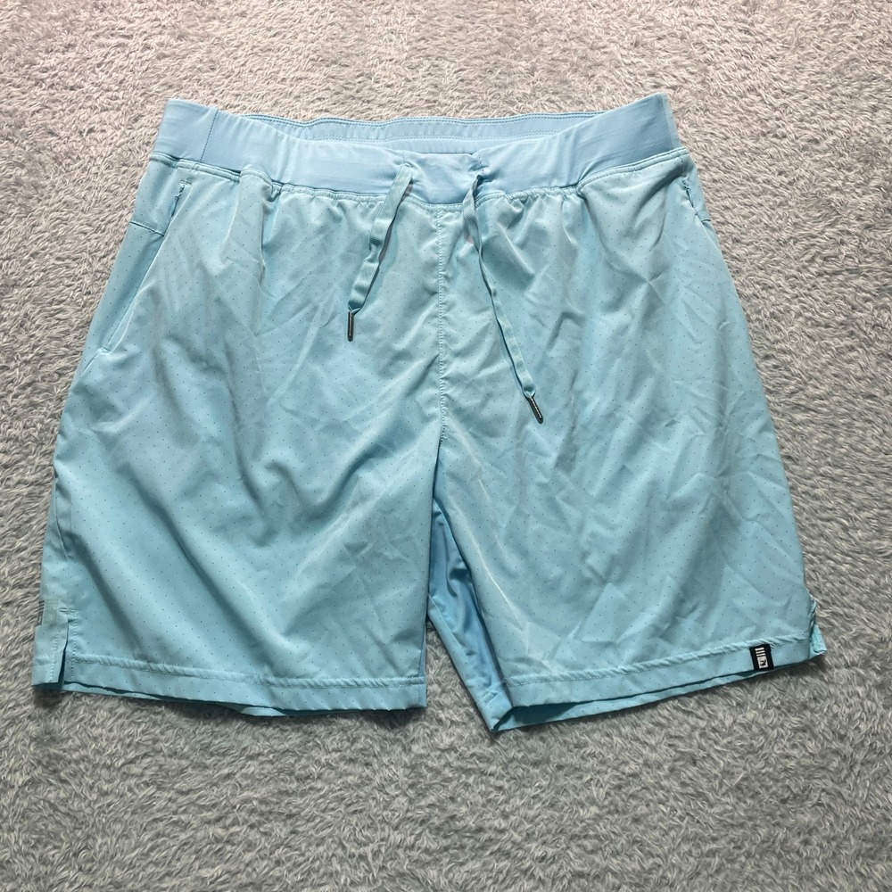 Glyder Light Blue Perforated Athletic Shorts XL Drawstring Zipper Pockets Mens